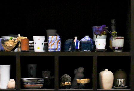 Vintage. Unique handmade ceramic vases. Clay pots stacked in a yard. Pottery making place. Local craftのeditorial素材