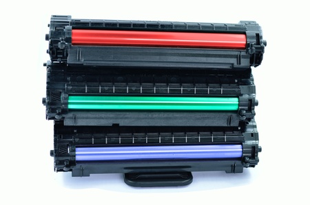 Red Green Blue cartridges for laser printersの写真素材