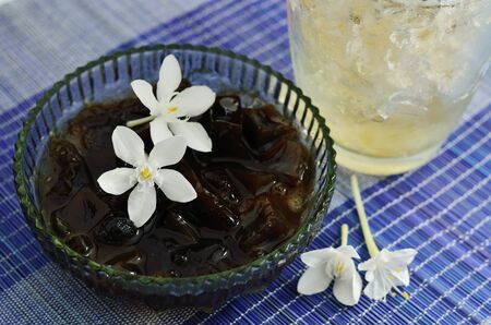 Dessert cups of Grass jelly with Iceの写真素材