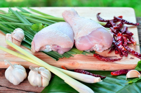 Raw chicken with spicy herb  for Tomyum cookingの写真素材