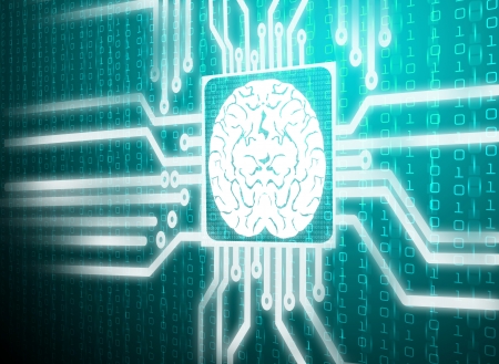 3d lcd screen matrix circuit of brain symbolの写真素材
