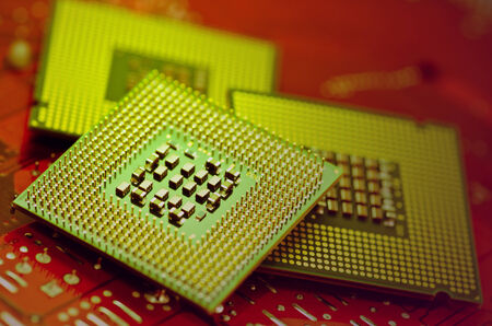 computer cpu  central processor unit  chip on mainboardの写真素材