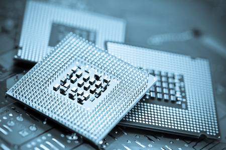 computer cpu  central processor unit  chip on mainboardの写真素材