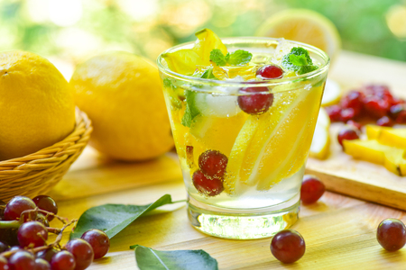 lemon grape star apple fruit soda drink for detox waterの写真素材