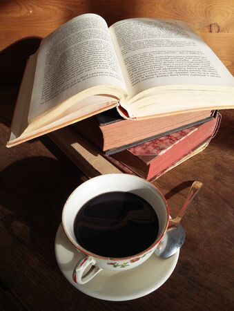 Relaxation and comfort with good books and good coffee. Good moodのeditorial素材