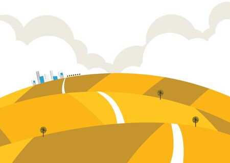 A nature landscape background, cute flat design illustrationのイラスト素材