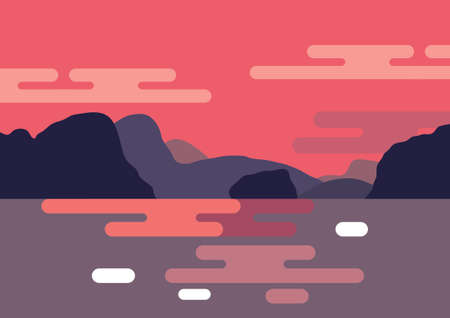 Silhouette in sea nature landscape twilight background designのイラスト素材