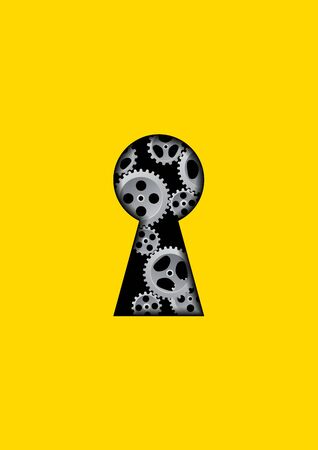 Keyhole and gear in yellow background, vector illustration concept designのイラスト素材