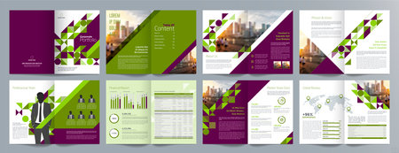 Corporate business presentation guide brochure template, Annual report, 16 page minimalist flat geometric business brochure design template, A4 size.のイラスト素材