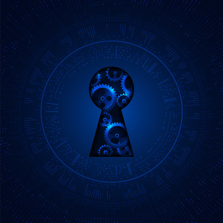 Abstract circuit technology background with digital data connection system and computer electronic design. keyhole abstract futuristic technology. Vector design.のイラスト素材