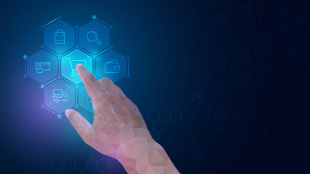 Touch the future, Interface technology, the future of user experience. Futuristic concept. Vector illustration.のイラスト素材