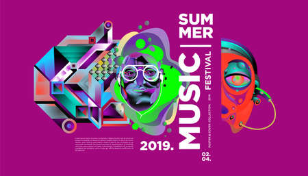 Music Festival Illustration Design for Party and Event. Vector Illustration Collage of Music for Background and Wallpaperのイラスト素材