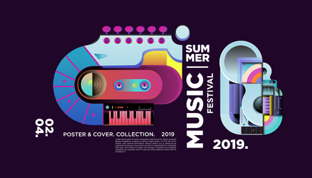Summer Colorful Art and Music Festival Banner and Cover Template for Event, Magazine, and Web Banner.のイラスト素材
