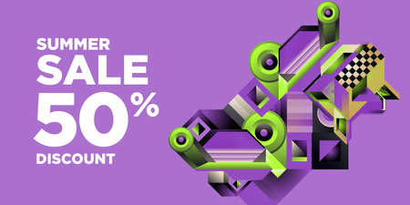Summer Sale 50% discount with Geometric Colorful pattern for banner promotionのイラスト素材