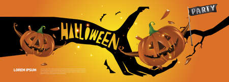 Halloween pumpkins illustration for poster and banner, social media post, sales promotionのイラスト素材