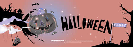 Halloween pumpkins illustration for poster and banner, social media post, sales promotionのイラスト素材