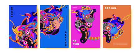 Vector colorful abstract doodle cartoon illustration for banner, poster, cover, print, social media feed and storyのイラスト素材