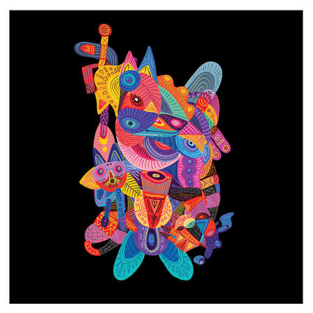 Vector colorful abstract doodle cartoon illustration for banner, poster, cover, print, social media feed and storyのイラスト素材