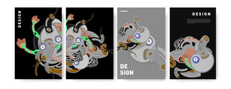 Vector colorful abstract doodle cartoon illustration for banner, poster, cover, print, social media feed and storyのイラスト素材