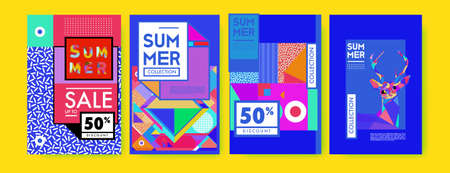 Flat design colorful pop art Memphis style background for summer poster and banner social media...