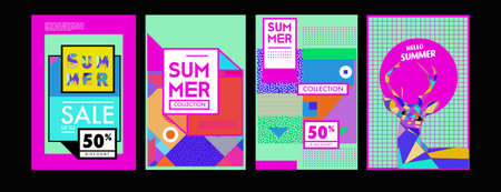 Flat design colorful pop art Memphis style background for summer poster and banner social media feed, story, print, advertisement, etcの写真素材