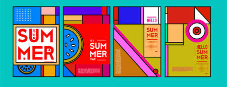 Flat design colorful pop art Memphis style background for summer poster and banner social media feed, story, print, advertisement, etcの写真素材