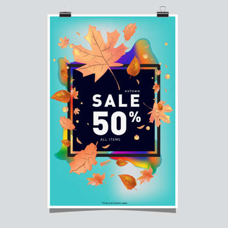 poster and banner autumn sale discount 50% for print, advertisement, social media feed, storyのイラスト素材