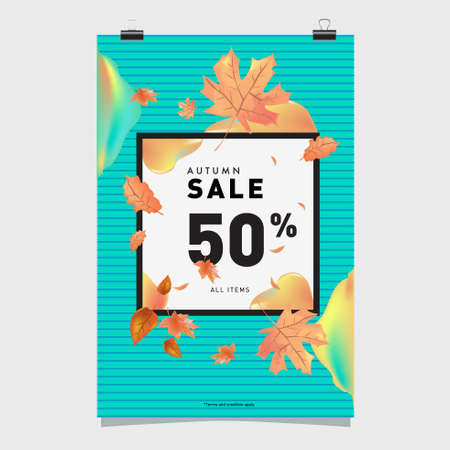 poster and banner autumn sale discount 50% for print, advertisement, social media feed, storyのイラスト素材