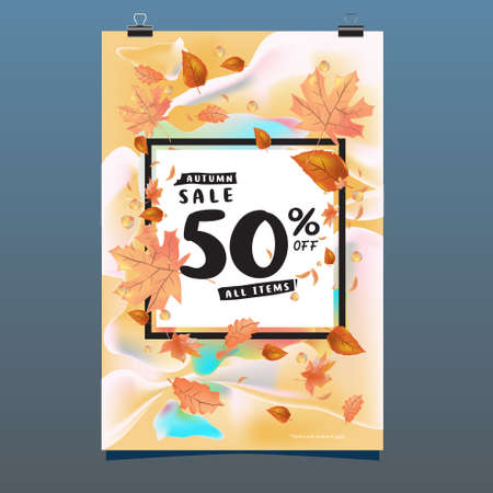 poster and banner autumn sale discount 50% for print, advertisement, social media feed, storyのイラスト素材