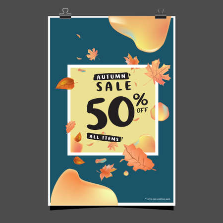 poster and banner autumn sale discount 50% for print, advertisement, social media feed, storyのイラスト素材