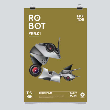 Vector Realistic Robot Illustration. Robot and toys design festival poster template, social media feed, print and advertisement.のイラスト素材