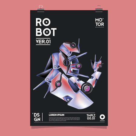 Vector Realistic Robot Illustration. Robot and toys design festival poster template, social media feed, print and advertisement.のイラスト素材