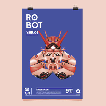 Vector Realistic Robot Illustration. Robot and toys design festival poster template, social media feed, print and advertisement.のイラスト素材