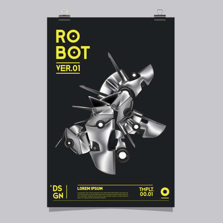 Vector Realistic Robot Illustration. Robot and toys design festival poster template, social media feed, print and advertisement.のイラスト素材