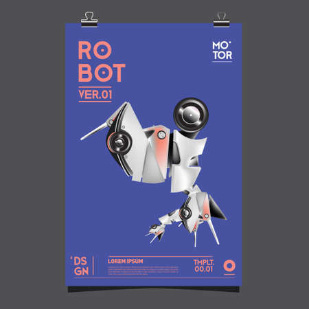 Vector Realistic Robot Illustration. Robot and toys design festival poster template, social media feed, print and advertisement.のイラスト素材