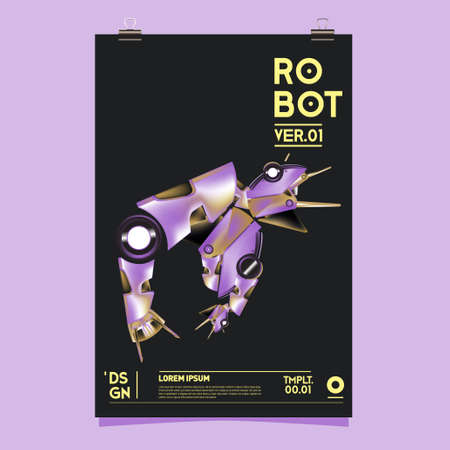 Vector Realistic Robot Illustration. Robot and toys design festival poster template, social media feed, print and advertisement.のイラスト素材