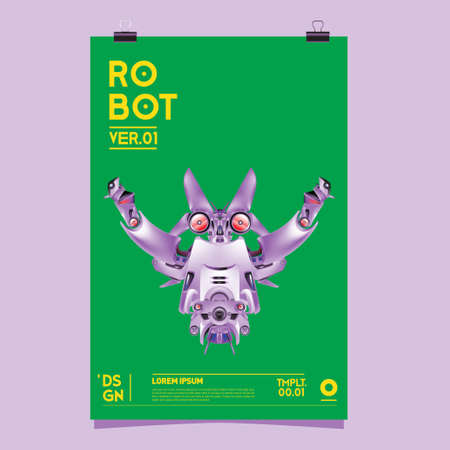 Vector Realistic Robot Illustration. Robot and toys design festival poster template, social media feed, print and advertisement.のイラスト素材