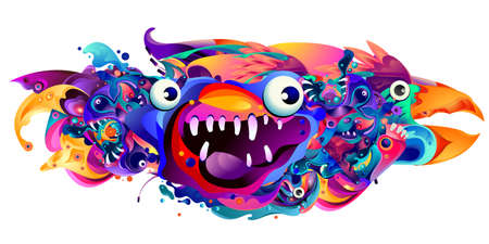 Vector illustration asian cultural ethnic pattern background monster, puppet, evil, demon, god, for banner and printのイラスト素材