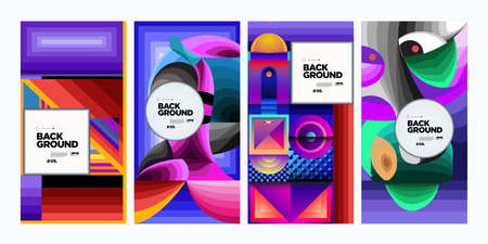Vector Colorful Ethnic Geometric Pattern Background Set. Pattern Background Illustration for Banner...
