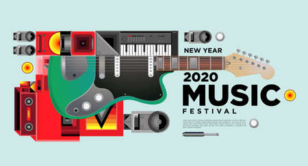 Music Festival Design for 2021 New Year Party and Event for social media web banner and printのイラスト素材