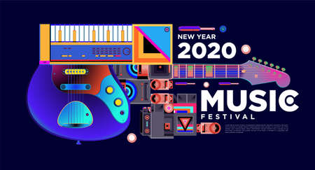 Music Festival Design for 2021 New Year Party and Event for social media web banner and printのイラスト素材