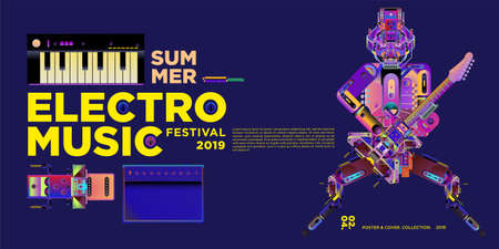 Vector summer electronic music festival banner layout design template for eventのイラスト素材