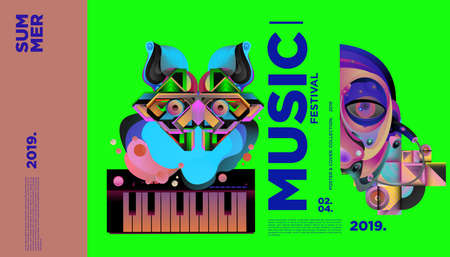 Summer Colorful Art and Music Festival Banner and Cover Template for Online Event, Magazine and Social Media.のイラスト素材