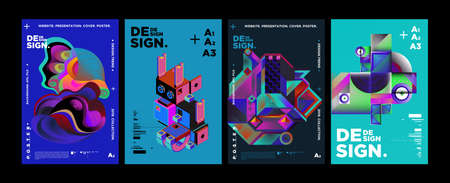 2020 Cover and Poster Design Template for Magazine. Trendy Abstract Colorful Geometric and Curve...