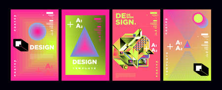 Abstract Geometric Collage Poster Design Template in Trendy vivid colors for social media story...