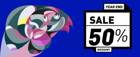 year end sale 50% discount banner with colorful abstract background for social media story and feedのイラスト素材