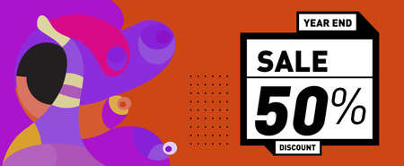 year end sale 50% discount banner with colorful abstract background for social media story and feed