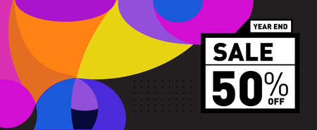 year end sale 50% discount banner with colorful abstract background for social media story and feedのイラスト素材