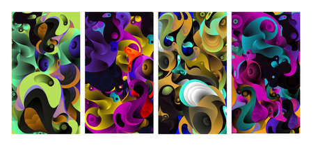 Abstract liquid shape. Fluid design. Isolated gradient waves with geometric lines, dots, batik...