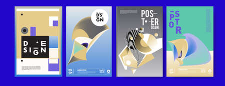 Abstract colorful collage poster design template. Cool geometric and retro cover design. Blue,...